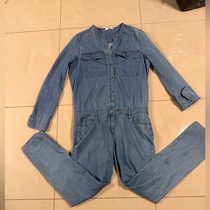 PAIGE Light Wash Denim Jumpsuit | Button Front One-Piece | Size S